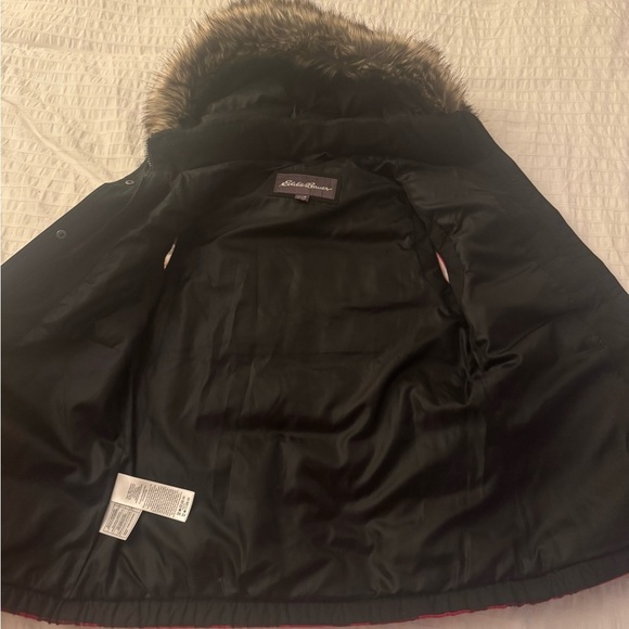 Eddie Bauer plaid down fur hoodie vest size Medium - Picture 5 of 5